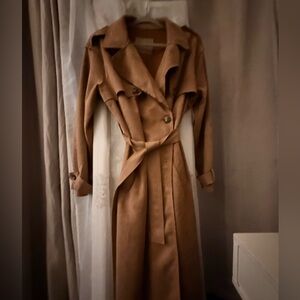 Elegant Tan Faux Suede Trench Coat
